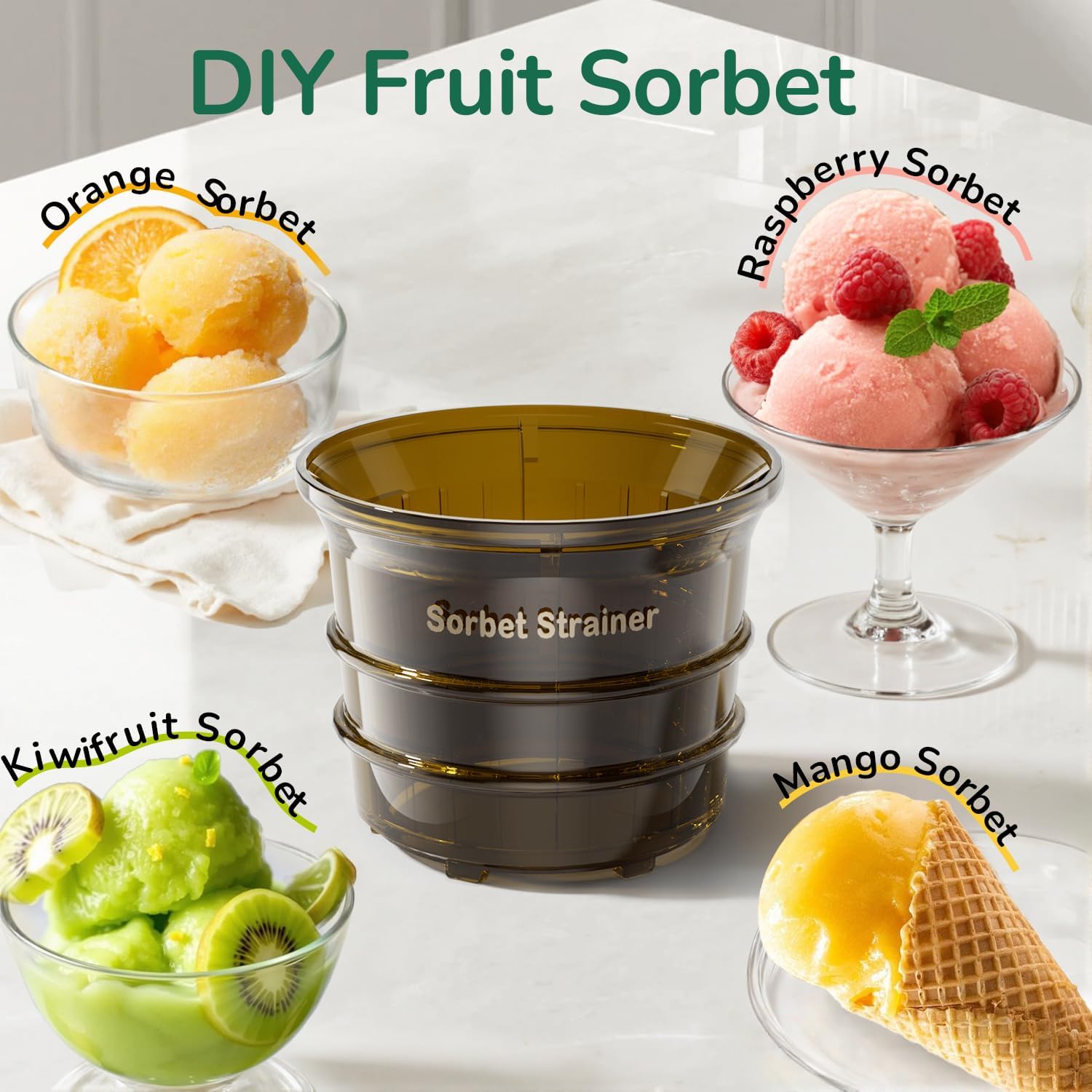 Canoly C16 Cold Press Juicer, 6" Extra Wide Feed Chute, 3-IN-1 Strainers (Juice & Sorbet & Nut