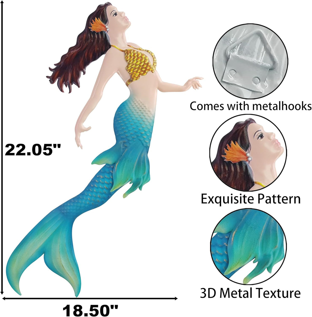 John's Studio Metal Mermaid Sea Wall Decor Outdoor Garden Hanging Art Sculptures Home Ocean Theme