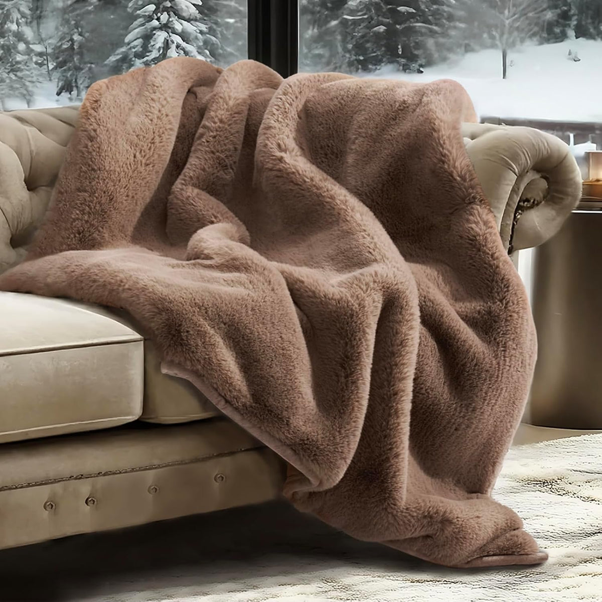 Luxury Soft Faux Chinchilla Fur Throw Blanket for Couch, Warm Thick Heavy Winter Throw Blanket