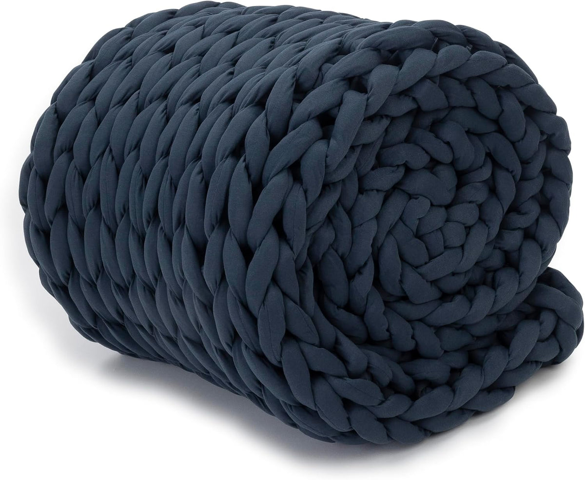 Nuzzie Chunky Knit Blanket - Breathable, Cooling, Hand Made Knit Throw Blanket for Sleep - Machine