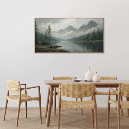SIGNINART Large Misty Mountain Framed Canvas Wall Art, Green Forest River Scenery Wall Decor