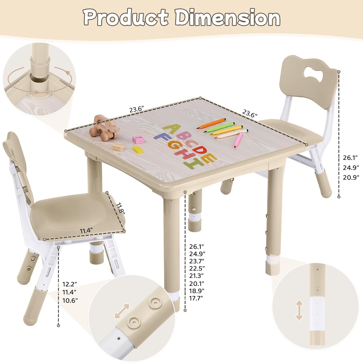 Toddler Table and Chair Set, Height Adjustable-Upgrade Kids Table and 2 Chairs for Ages 3-8
