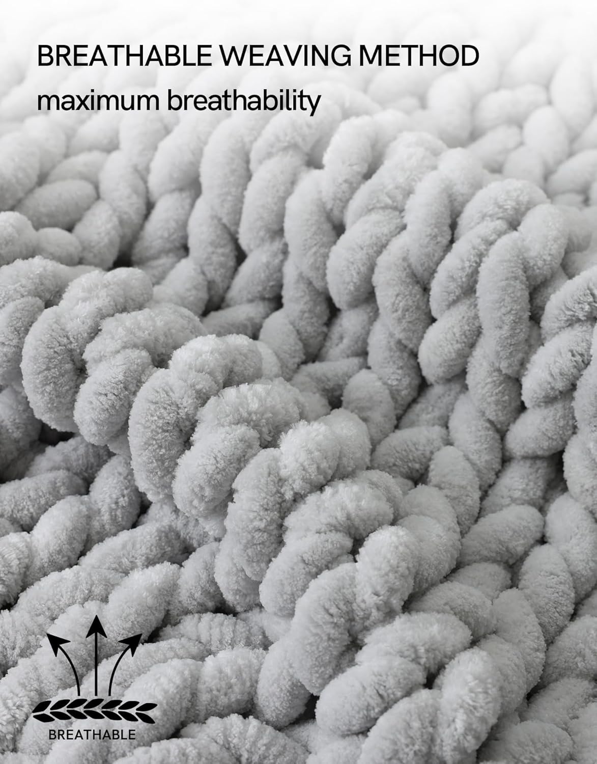 YnM Chunky Throw Blanket, Hand Knitted with Chenille Yarn, Skin Friendly, Ventilated and