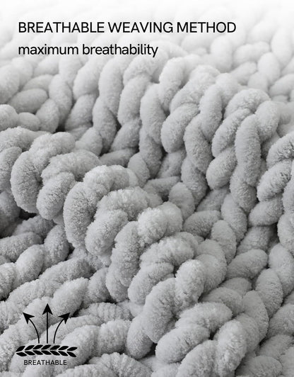 YnM Chunky Throw Blanket, Hand Knitted with Chenille Yarn, Skin Friendly, Ventilated and
