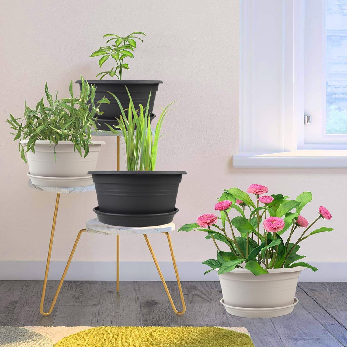 Large Flower Pots Set of 4 Pack 13 inch, Plant Pots Large Outdoor Planters with Drainage Hole &