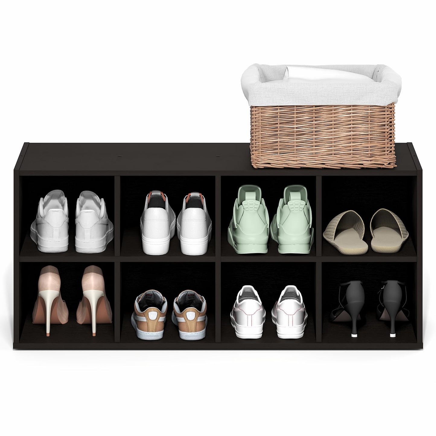 Furinno FANO 8-Cube Shoe Rack, Stackable Shoe Organizer, Dark Oak