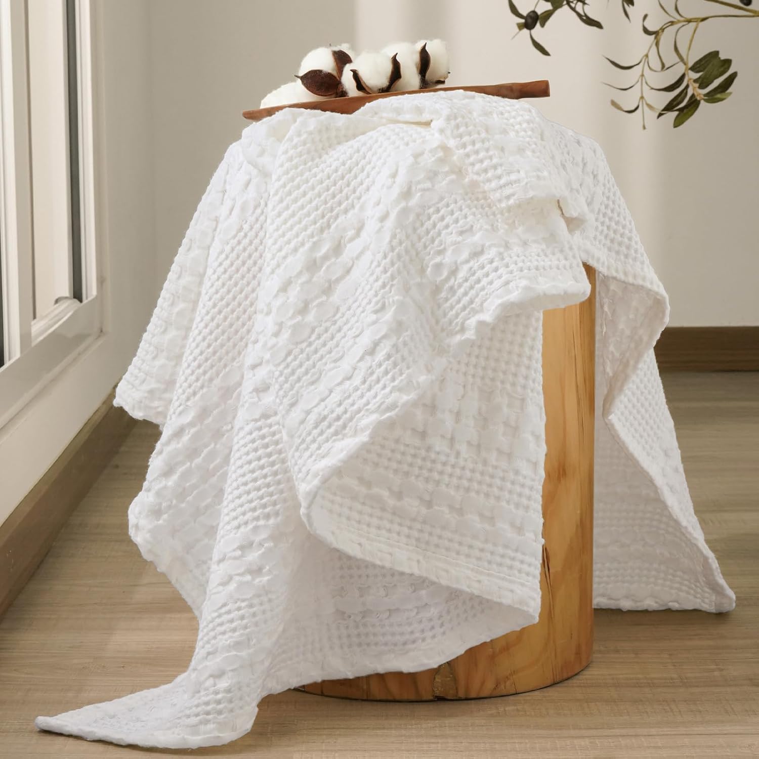 PHF 100% Cotton Waffle Weave Throw Blanket, Soft Lightweight Breathable Cozy Summer Throws for