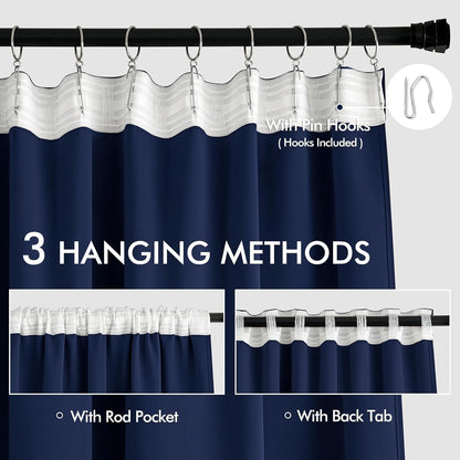 MIULEE Navy Blue Back Tab Blackout Curtains 90 Inches Long 2 Panels Set for Living Room Bedroom