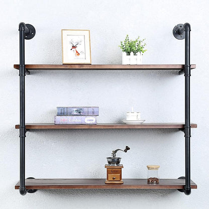 Industrial Pipe Shelving Wall Mounted,36in Rustic Metal Floating Shelves,Steampunk Real Wood Book
