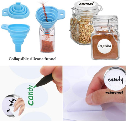 Spice Jars, 12 Pack 4oz Small Glass Jars with Airtight Hinged Lid, With 12 Spice Labels & Silicone