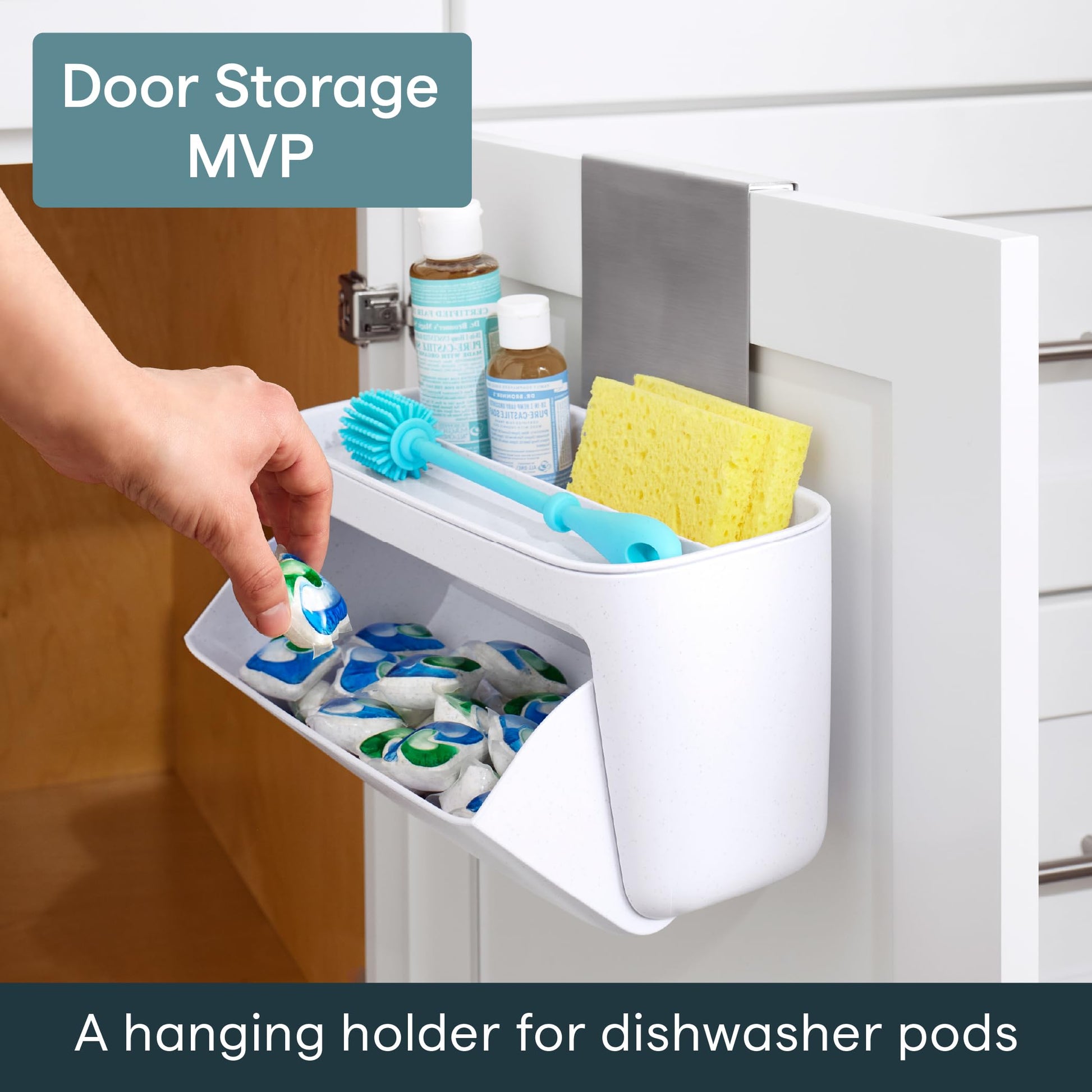 YouCopia DoorStash Dishwasher Pod Holder, Cabinet Door Storage Container