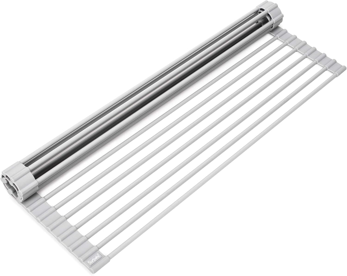 Surpahs Over Sink Foldable Multipurpose Roll-Up Dish Drying Rack, Silicone Wrapped Stainless Steel