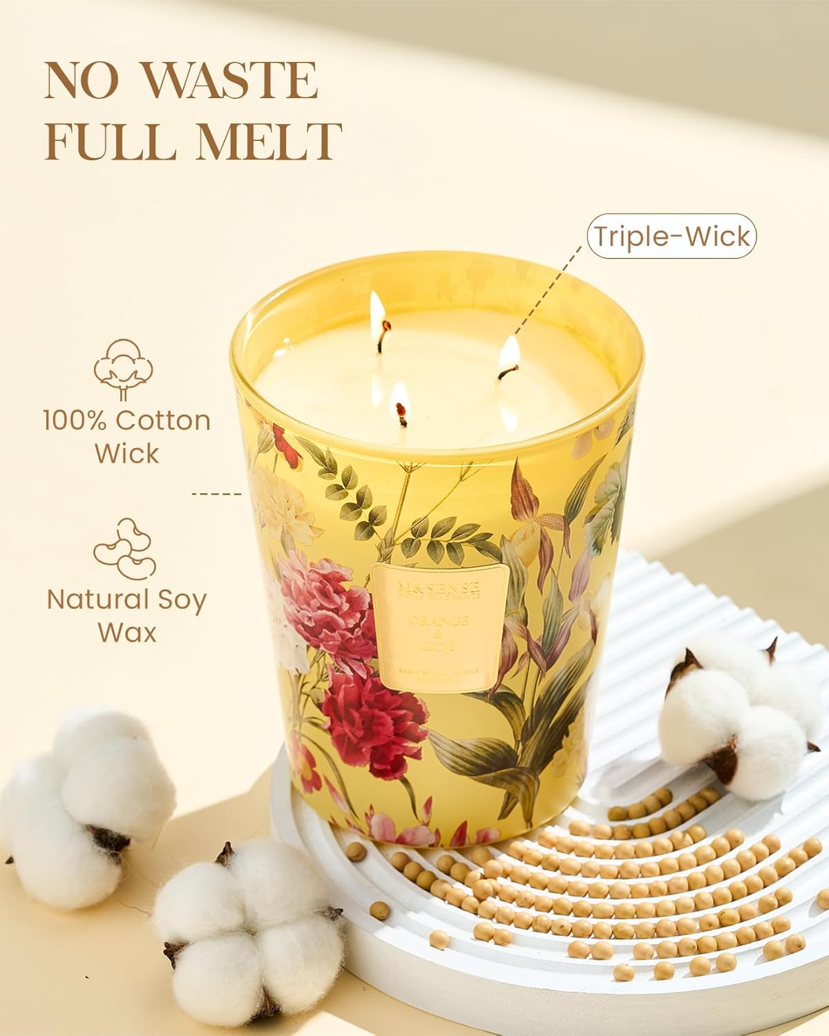 M&SENSE Extra Large Candle Orange Goji Scented, 3-Wick 35oz 150H Long Lasting, Natural Soy Wax