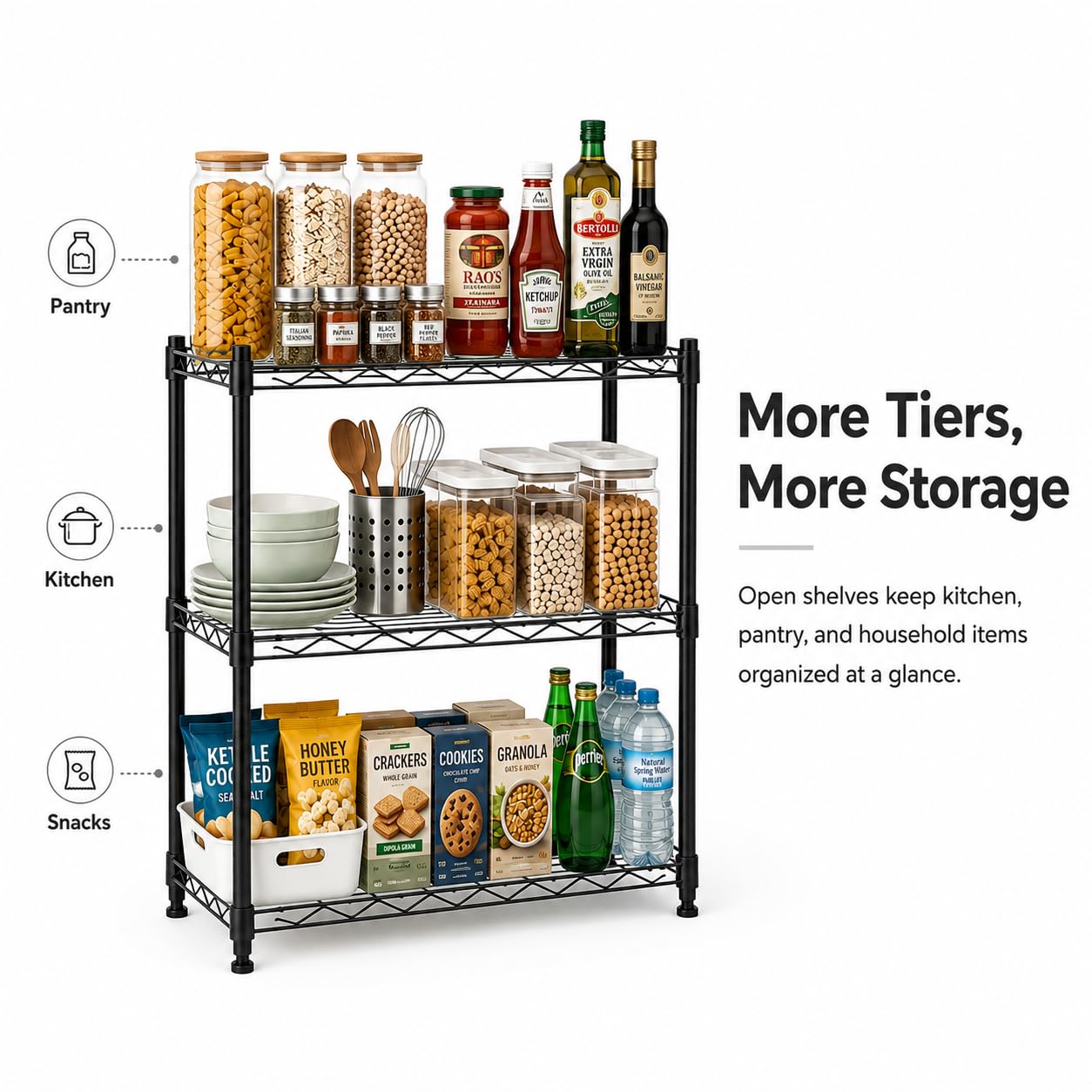 Orchidleaf 3 Tier Storage Shelves, Metal Wire Shelving Unit, Heavy Duty Adjustable Shelf Rack for