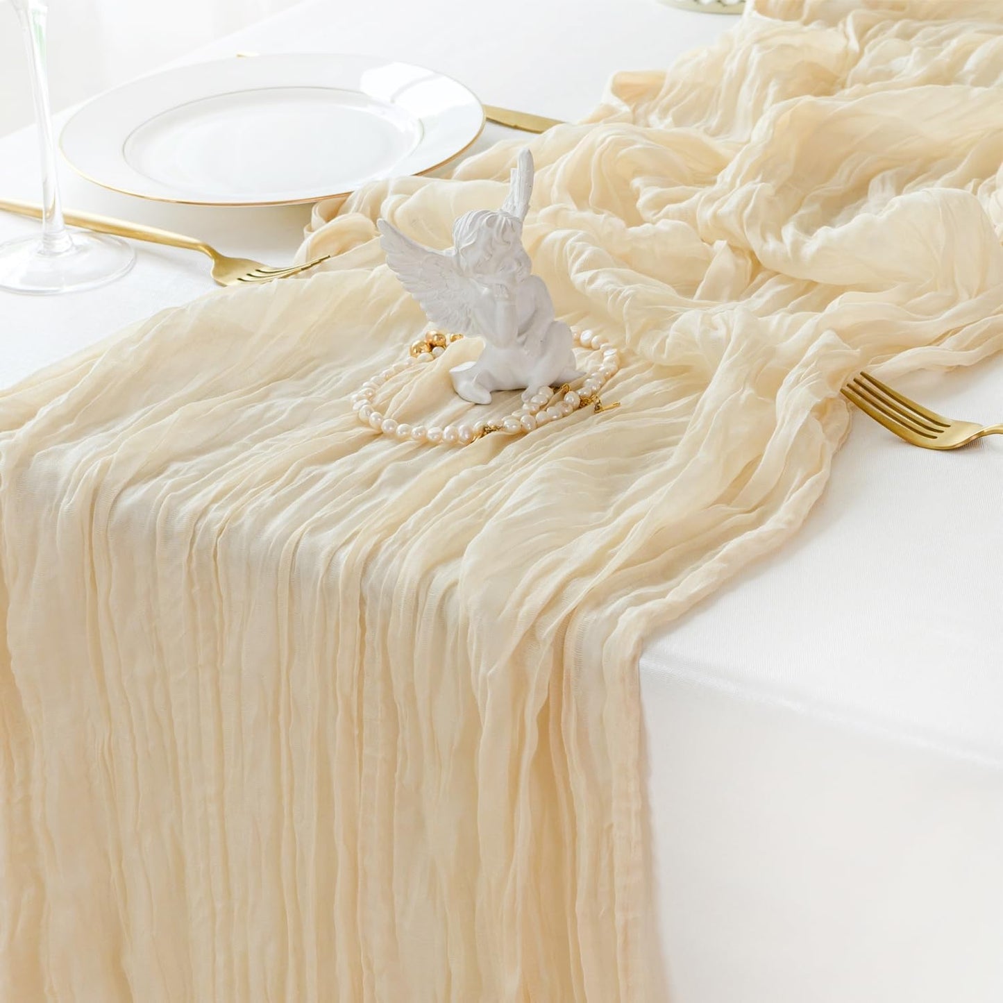 Sioloc 1 Pack Beige Cheesecloth Table Runner Fall Autumn Decor for Home 10ft Table Cloth for Tea