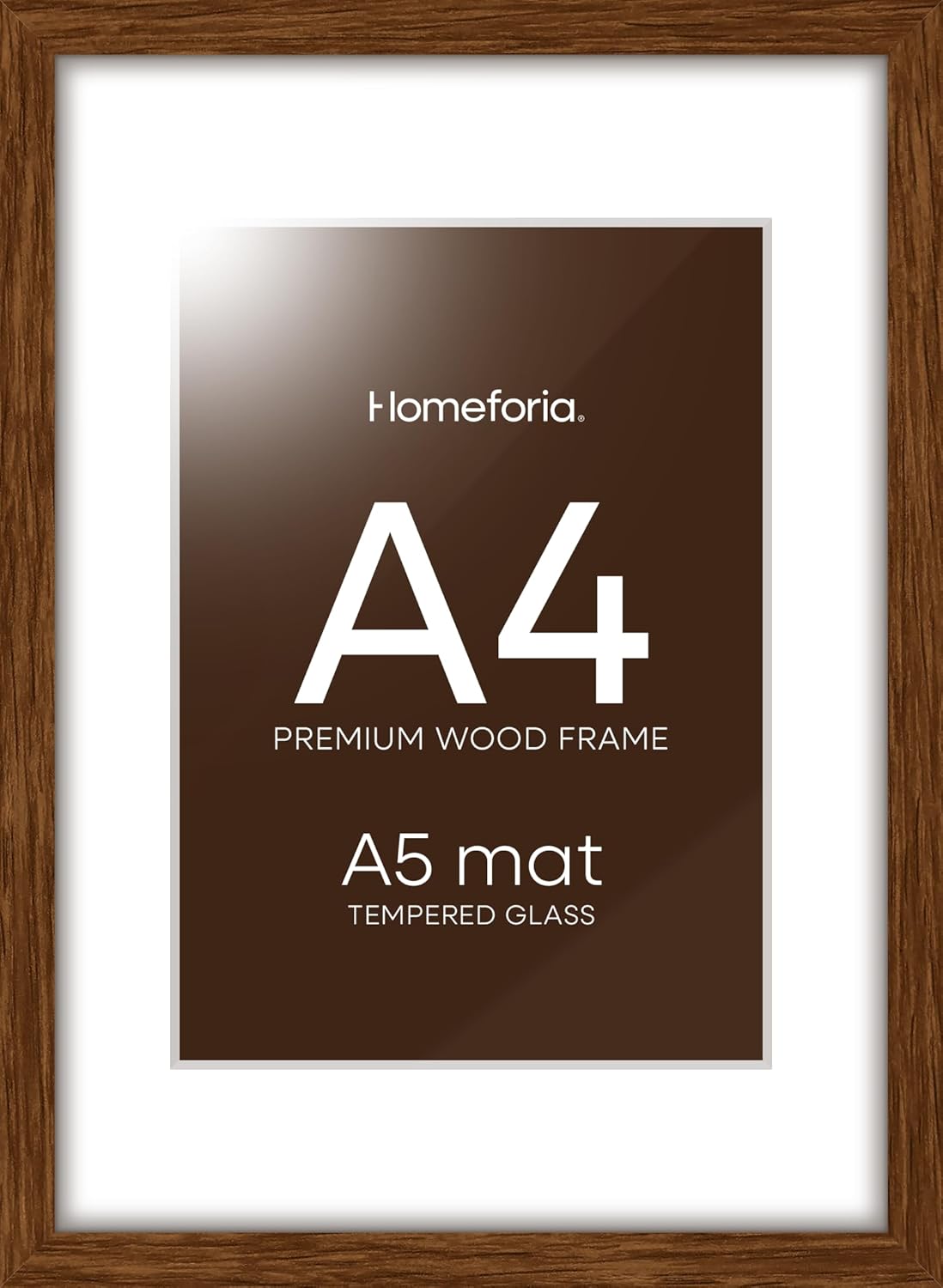 Homeforia A4 Picture Frame Brown Wood, High-End Dark Oak 8.3 x 11.7 Poster Walnut Frames Matted to