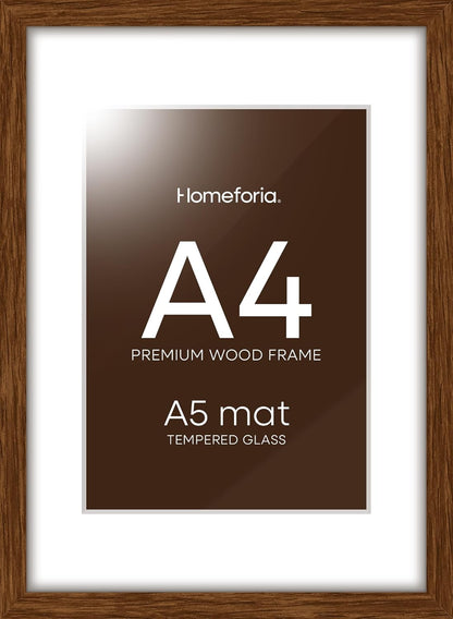 Homeforia A4 Picture Frame Brown Wood, High-End Dark Oak 8.3 x 11.7 Poster Walnut Frames Matted to