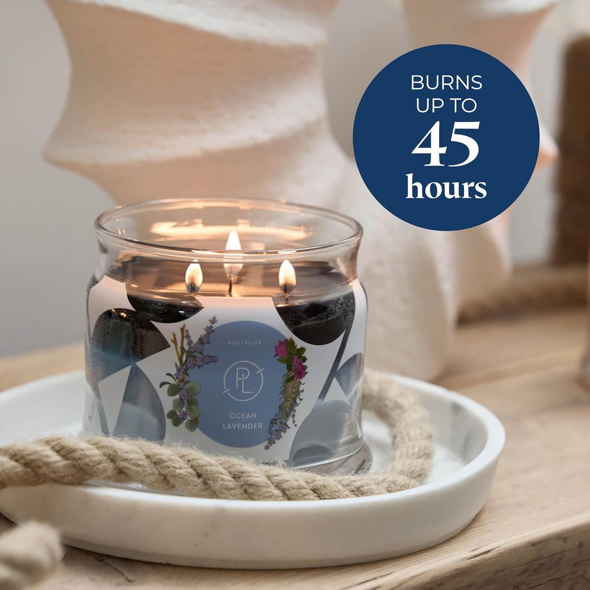 PartyLite Ocean Lavender Scented, Notes of Vanilla Sea Salt, Driftwood, Sea Moss, Patchouli &