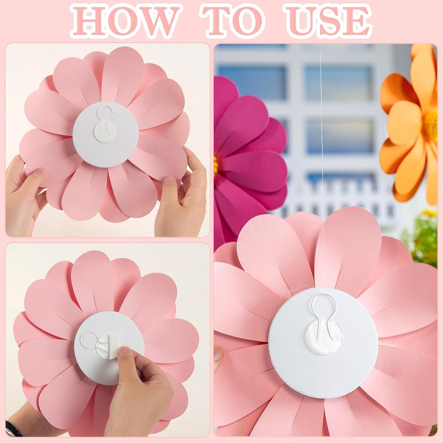 Paper Flowers Decorations for Wall, 3D Handmade Artificial Flowers for Wall Decorations, Pink