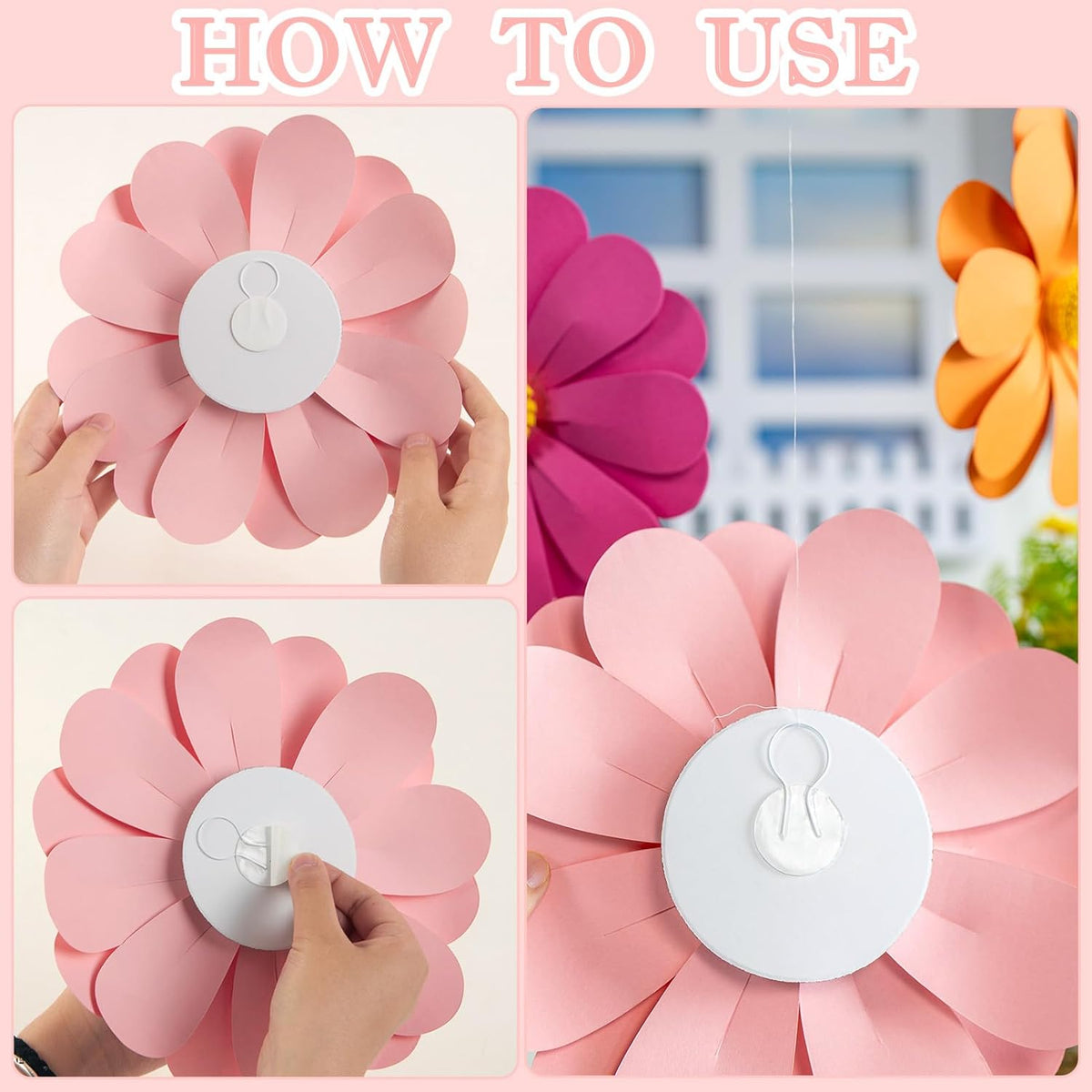 Paper Flowers Decorations for Wall, 3D Handmade Artificial Flowers for Wall Decorations, Pink
