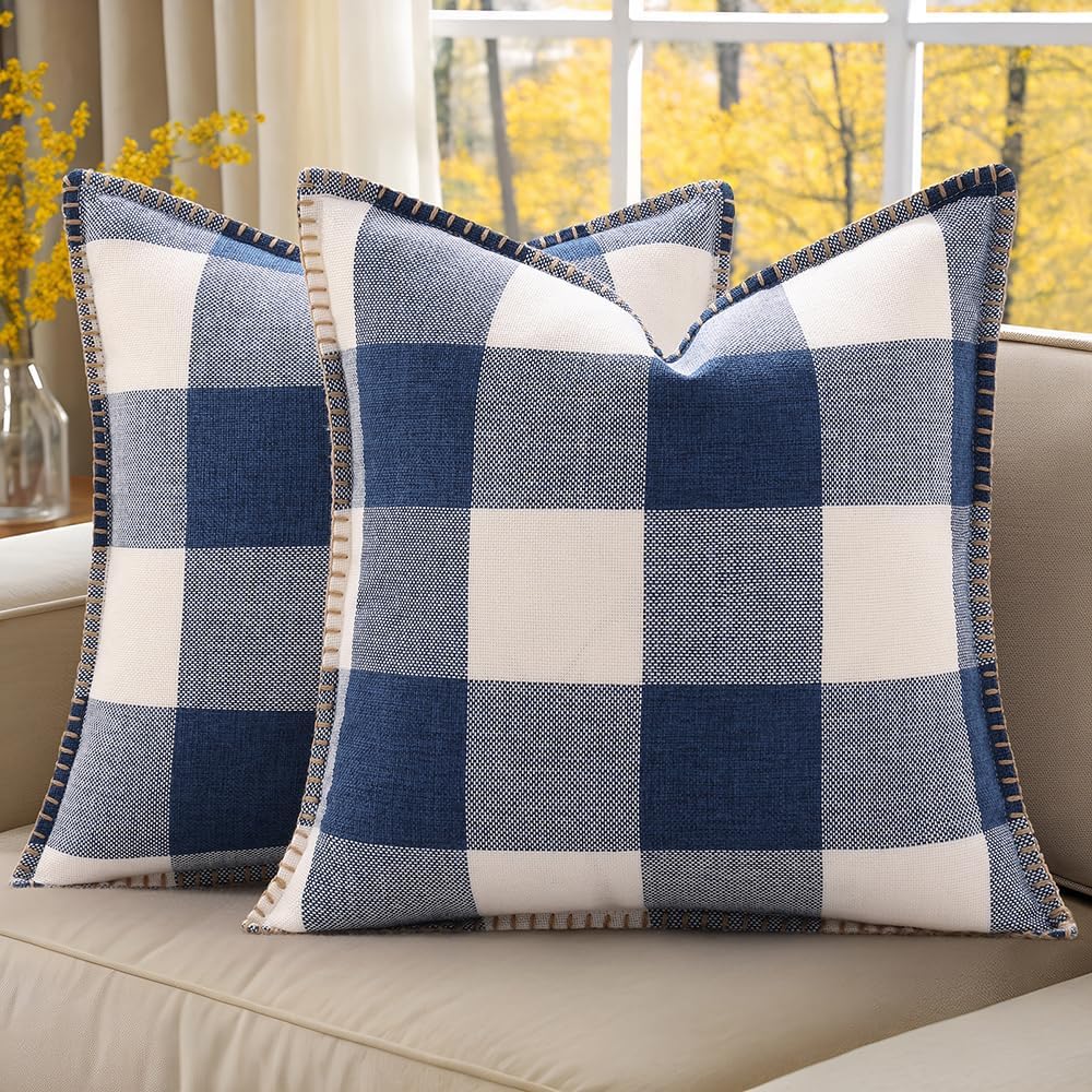decorUhome Buffalo Plaid Check Throw Pillow Covers 18x18 Set of 2, Outdoor Decorative Farmhouse