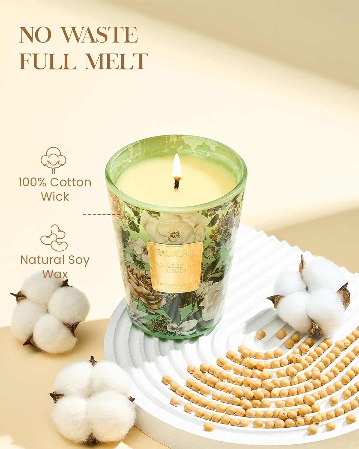 M&SENSE Eucalyptus Sage Scented Candle, 14.1oz 60H Burn Time Slow Burning, Natural Soy Candles