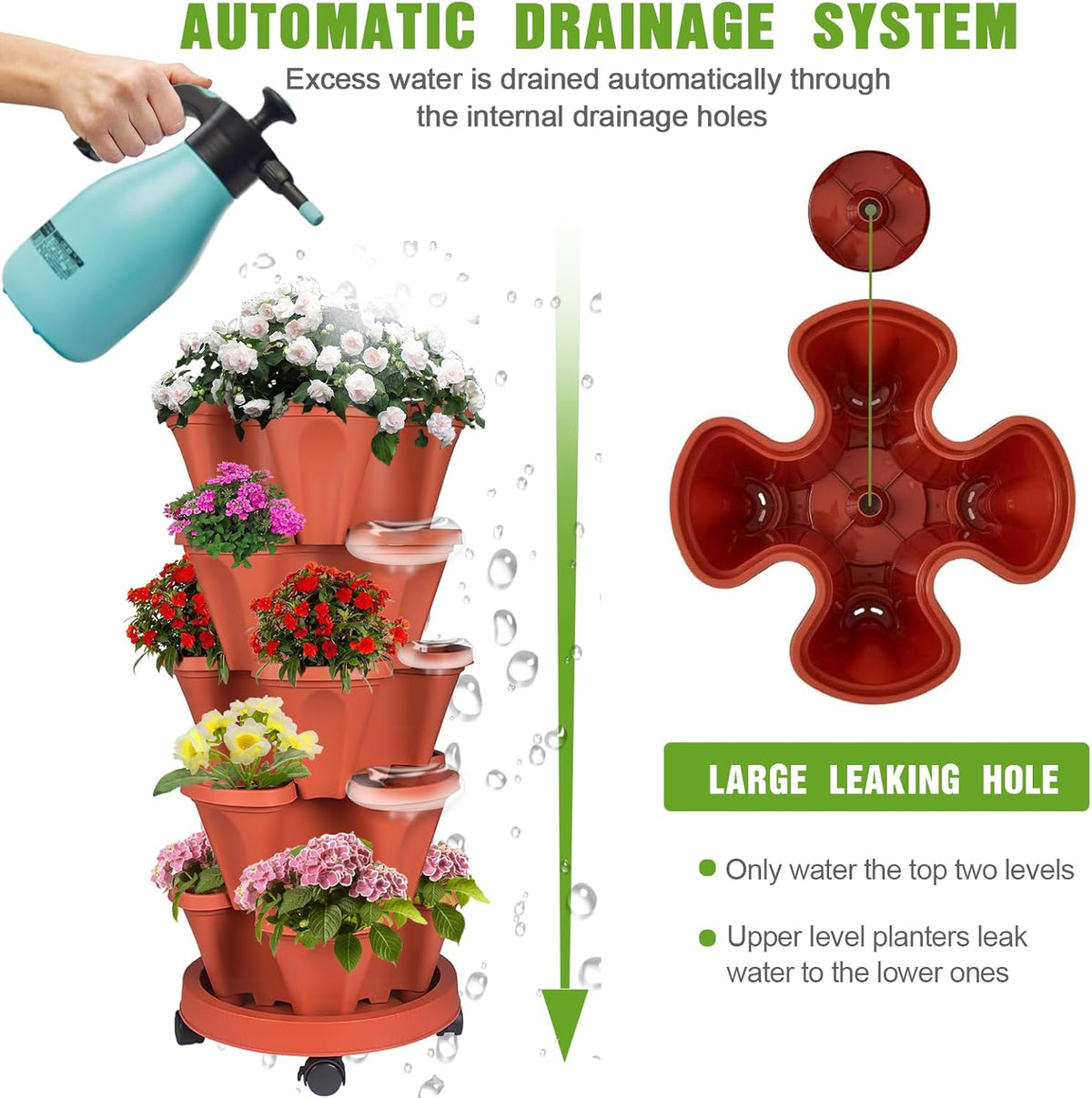 Vertical Strawberry Planter 5 Tier Stackable Tower Herb Planters Stacking Outdoor Garden Planters