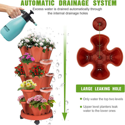 Vertical Strawberry Planter 5 Tier Stackable Tower Herb Planters Stacking Outdoor Garden Planters