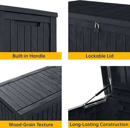 DRATO 180 Gallon Deck Box, Waterproof Resin Large Outdoor Storgae Box for Patio Furniture, Patio