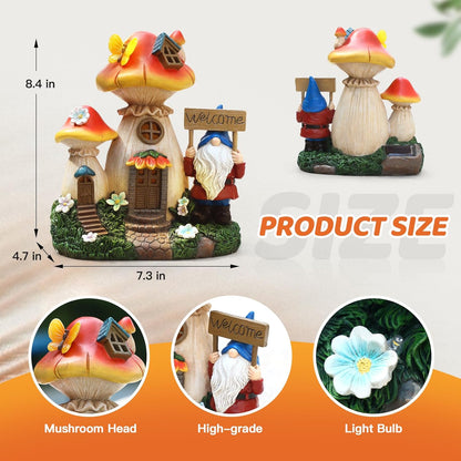 Solar Garden Statue Lights Mushroom Fairy House Figurine, Outdoor Memorial Garden Ornaments