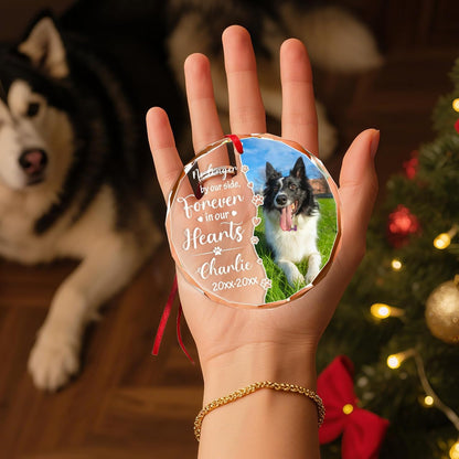 Personalized Memorial Pet Glass Ornament - Custom Picture Christmas Ornaments, Dog Forever in Our