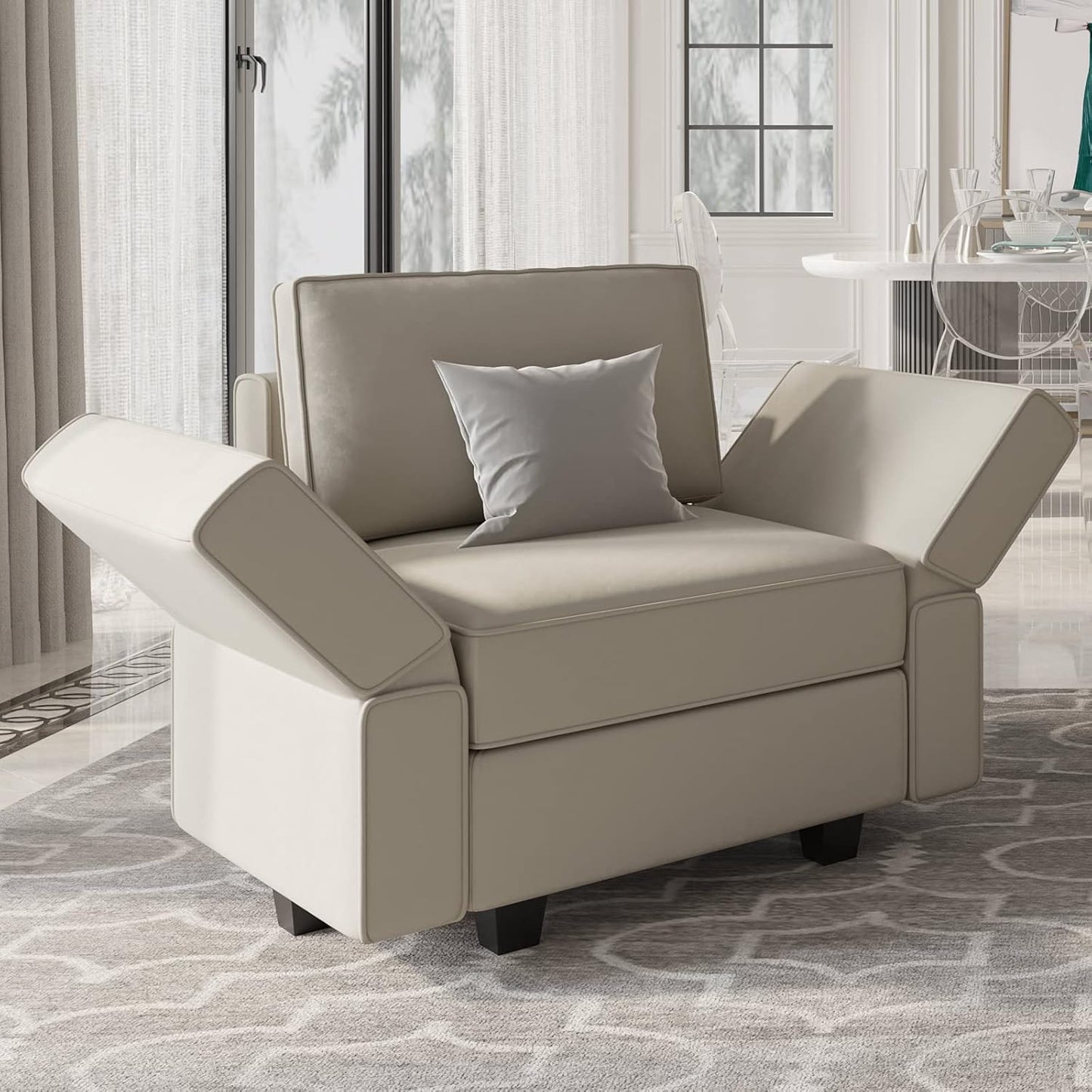 Belffin Modular Sectional Arm Chair Accent Chair with Storage Seat Single Club Chair for Apartment