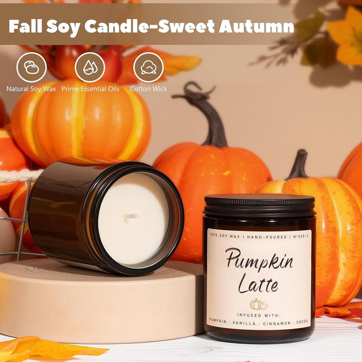 Auelife Fall Candles, Pumpkin Latte Scented Candle – Fall Soy Candle for Home | Autumn Aromatherapy