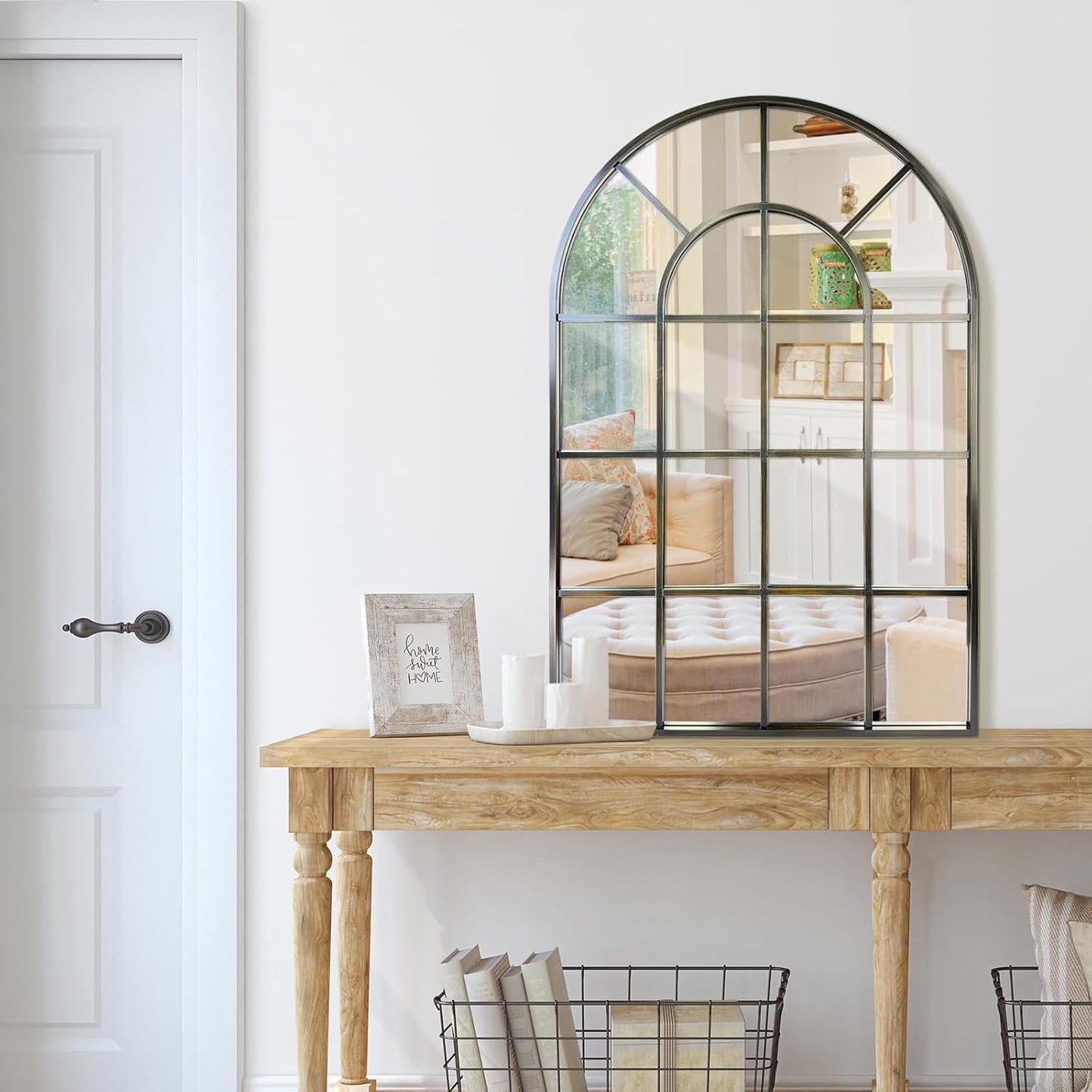 Arched Windowpane Wall Mirror 30"x40" Bronze Wall Mounted Art Pane Mirror Farmhouse Decorative