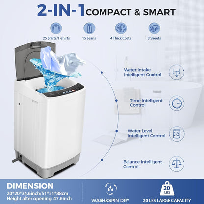 Nictemaw Portable Washing Machine 20Lbs Portable Washer Machine with Drain Pump, 2.8 Cu.ft Compact