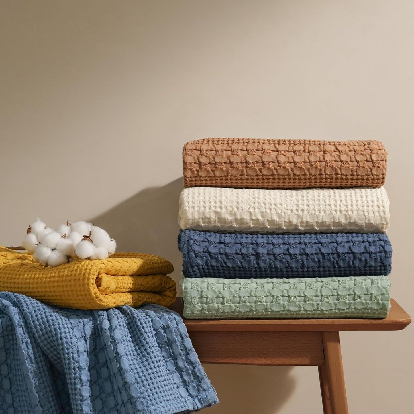 PHF 100% Cotton Waffle Weave Blanket Twin Size, Soft Lightweight Breathable Cozy Summer Blankets