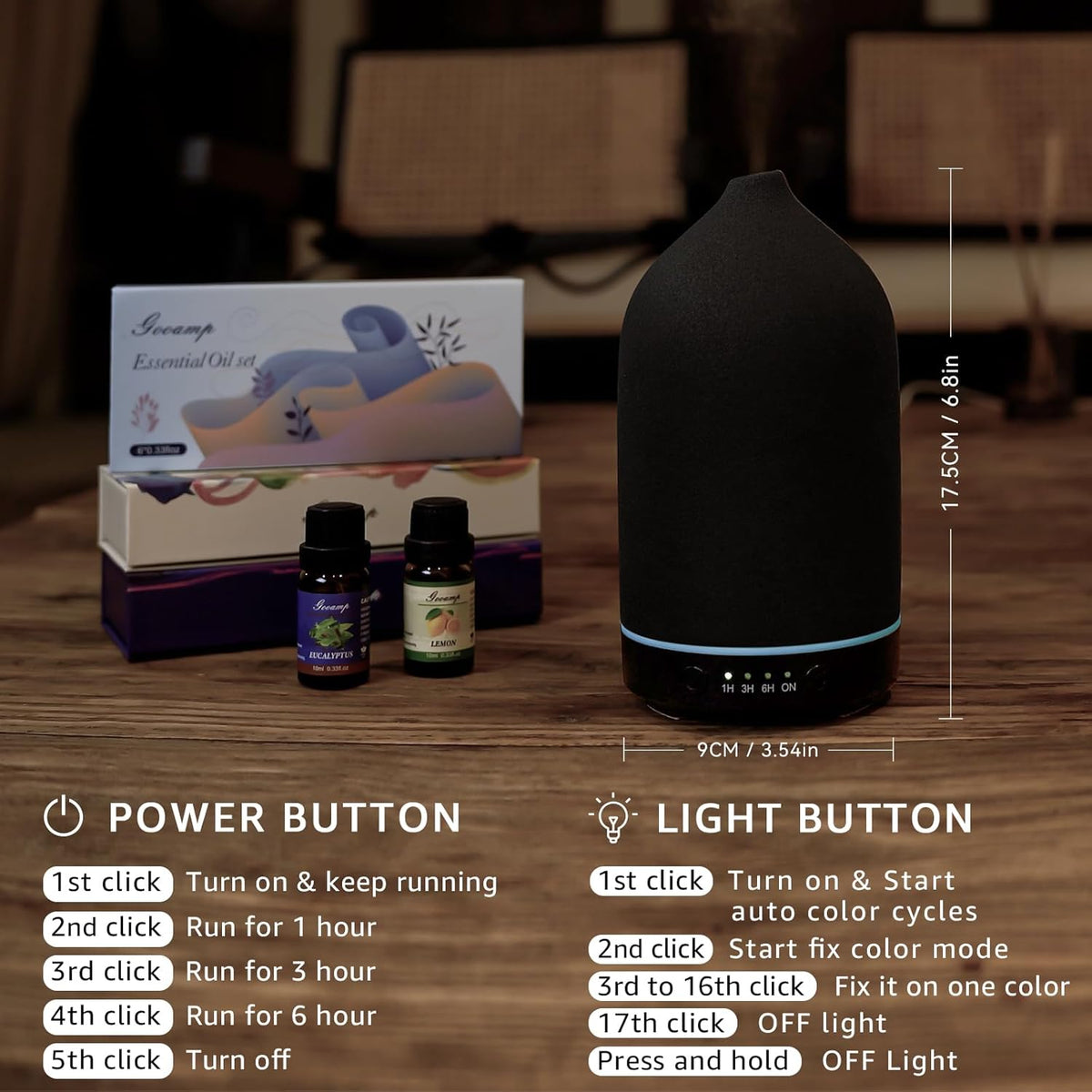 200ML Ceramic Essential Oil Diffuser - Ultrasonic Aromatherapy & Humidifier with 7-Color LED