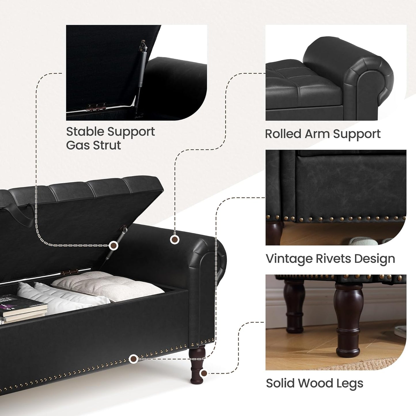 60" Storage Ottoman Bench for Bedroom, Full Queen Storage Bench with Button, Upholstered Bedroom