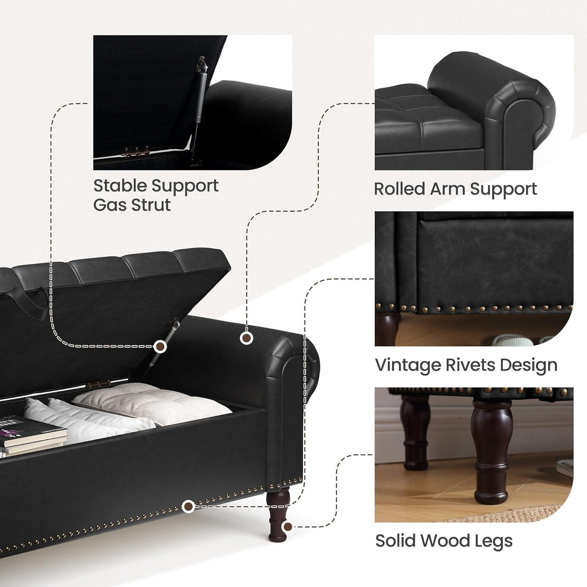 60" Storage Ottoman Bench for Bedroom, Full Queen Storage Bench with Button, Upholstered Bedroom