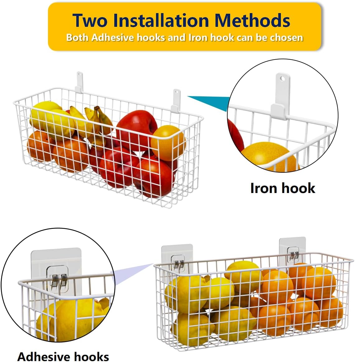 Joben Oligey 3 Set [Extra Large] Hanging Wall Wire Baskets, Farmhouse Food Storage Kitchen Pantry