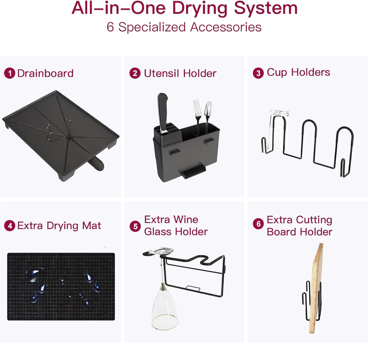 BOOSINY 2 Tier Black Large Stainless Steel Dish Drainers Drying Rack for Kitchen Counter with