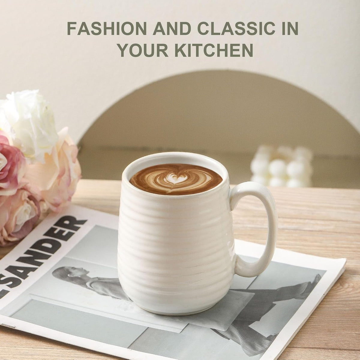 Hasense Coffee Mugs, 12 Ounce Ceramic Coffee Cups Set of 4, Latte Mug with Handle for Milk, Cocoa