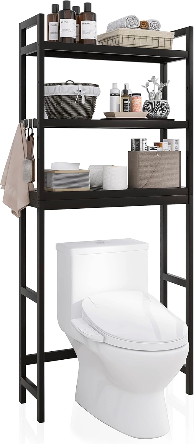 SMIBUY Bathroom Storage Shelf, Bamboo Over-The-Toilet Organizer Rack, Freestanding Toilet Space