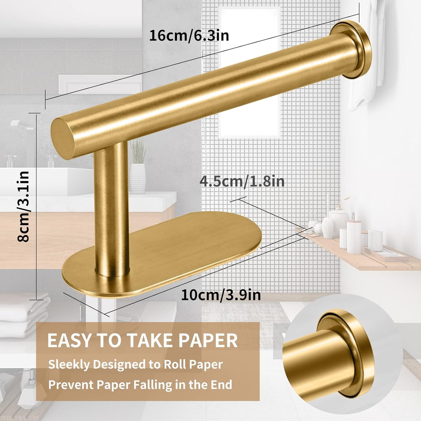 Toilet Paper Holder,Gold,Wall Mount, Upgraded Adhesive Toilet Roll Holder,no
