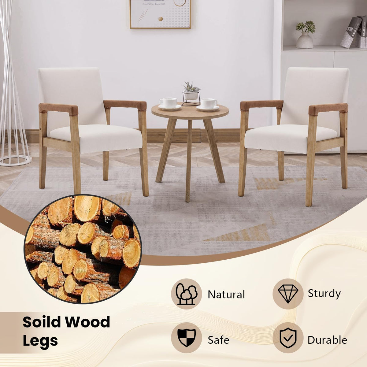 Kmax Modern Dining Chairs Set of 6 Linen Fabric Kitchen Arm Chairs Upholstered Accent Chairs with
