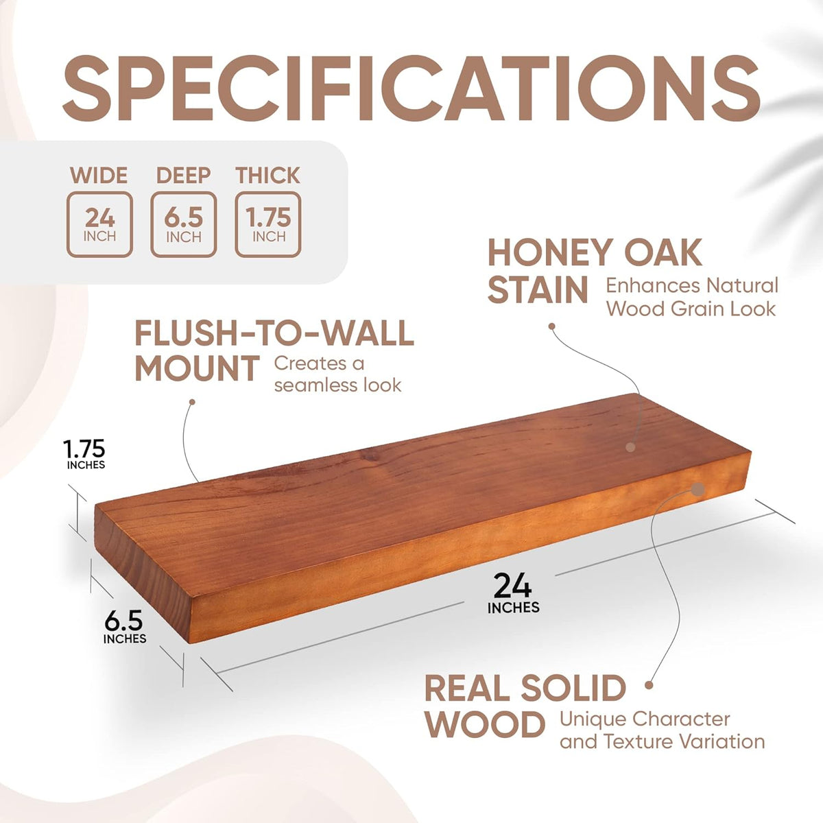 Homeforia 24inch Oak Floating Shelf for Wall, High End Solid Real Wood 24 inches Long Floating