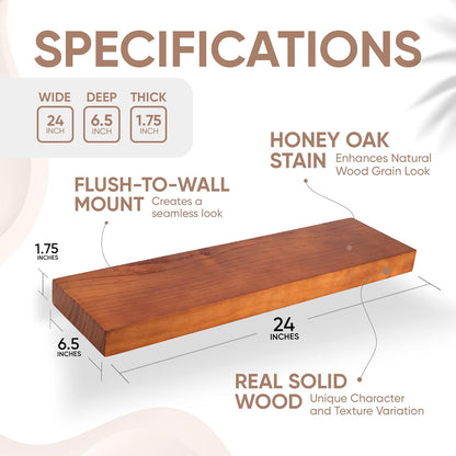 Homeforia 24inch Oak Floating Shelf for Wall, High End Solid Real Wood 24 inches Long Floating