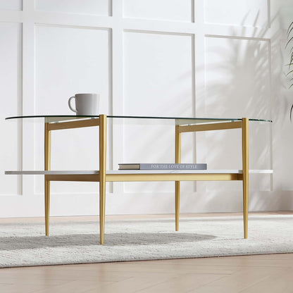 Oval Coffee Table, Mid-Century Modern Design, L41 x W21 x H17 inch, for Living Room, Clear Glass