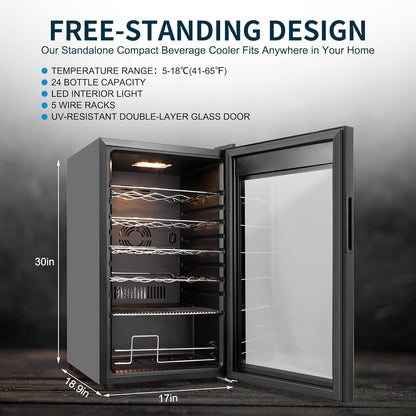 24 Bottles Wine Cooler Refrigerator, Small Wine Fridge Mini Wine Fridge Countertop with Glass Door