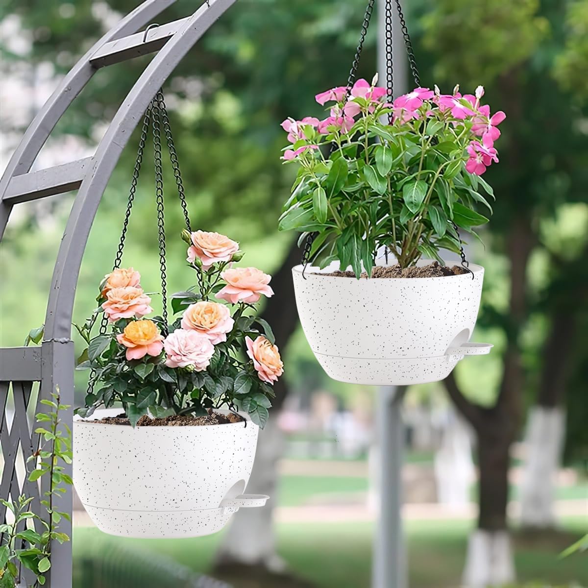 12 Inch Hanging Baskets 2 PC with Chains, Self-Watering Hanging Planters for Indoor Outdoor Plants